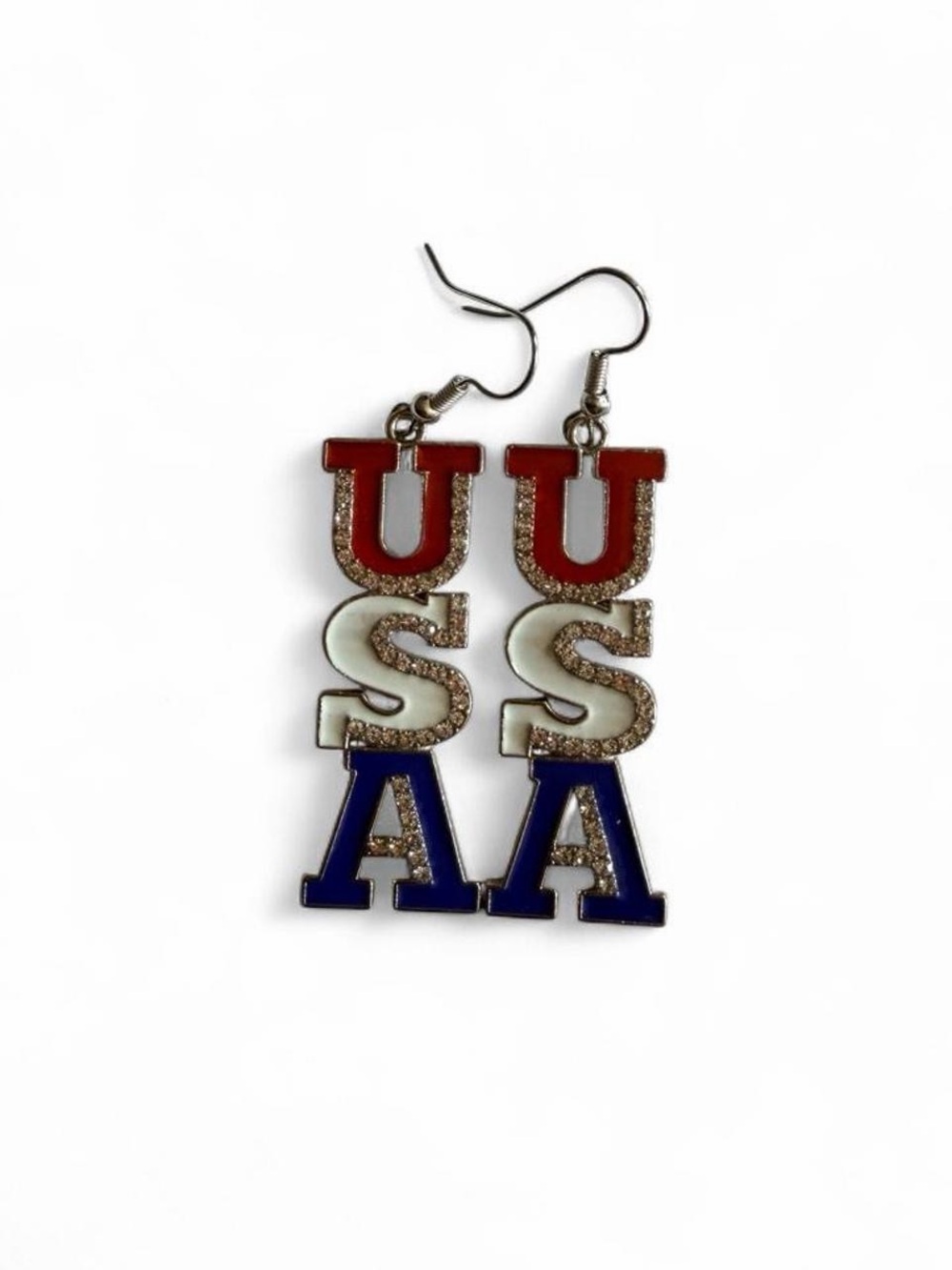 USA Rhinestone Dangle Earrings – Red White & Blue – Handmade